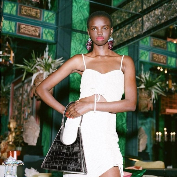 STAUD Black Rey Croc Embossed Leather Shoulder Bag NWT - Picture 2 of 2